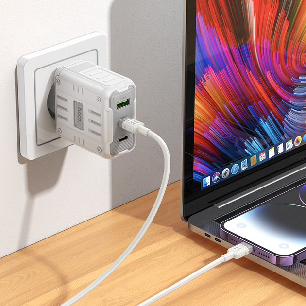 Зарядне HOCO C139A PD65W 2Type-C 1USB білий), зображення 8 Зарядне HOCO C139A PD65W 2Type-C 1USB білий), зображення 8