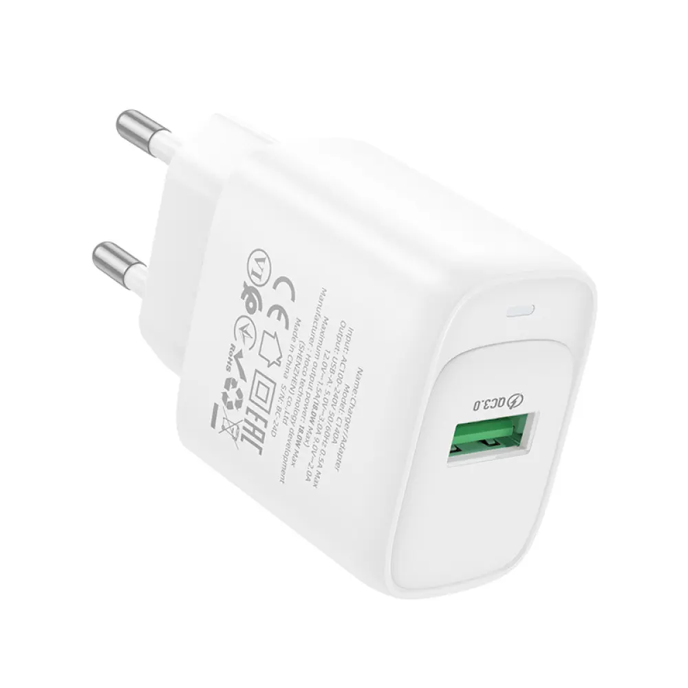 Мережеве зарядне HOCO C140A 1USB 3A 18W QC3.0 white), зображення 2