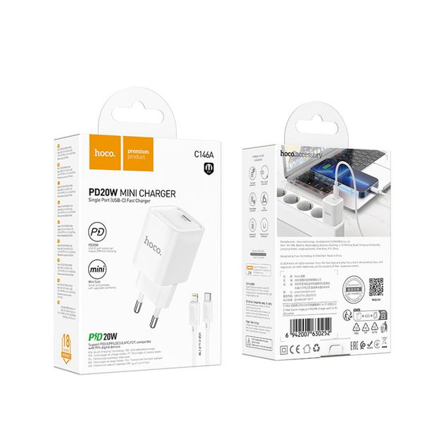 Зарядне HOCO C146A 1Type-C 3А QC 3.0 PD 20W бiлий), зображення 2
