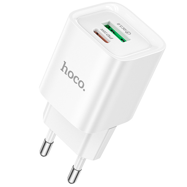 Зарядне HOCO C147A 1USB/1C PD 20W QC3.0 білий від батарейки.com.ua