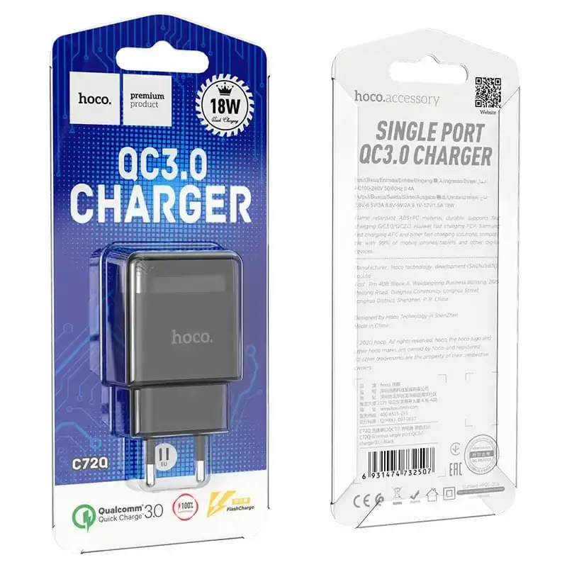 Зарядне HOCO C72Q Glorious 1USB QC3.0 18W Чорний), зображення 5 Зарядне HOCO C72Q Glorious 1USB QC3.0 18W Чорний), зображення 5