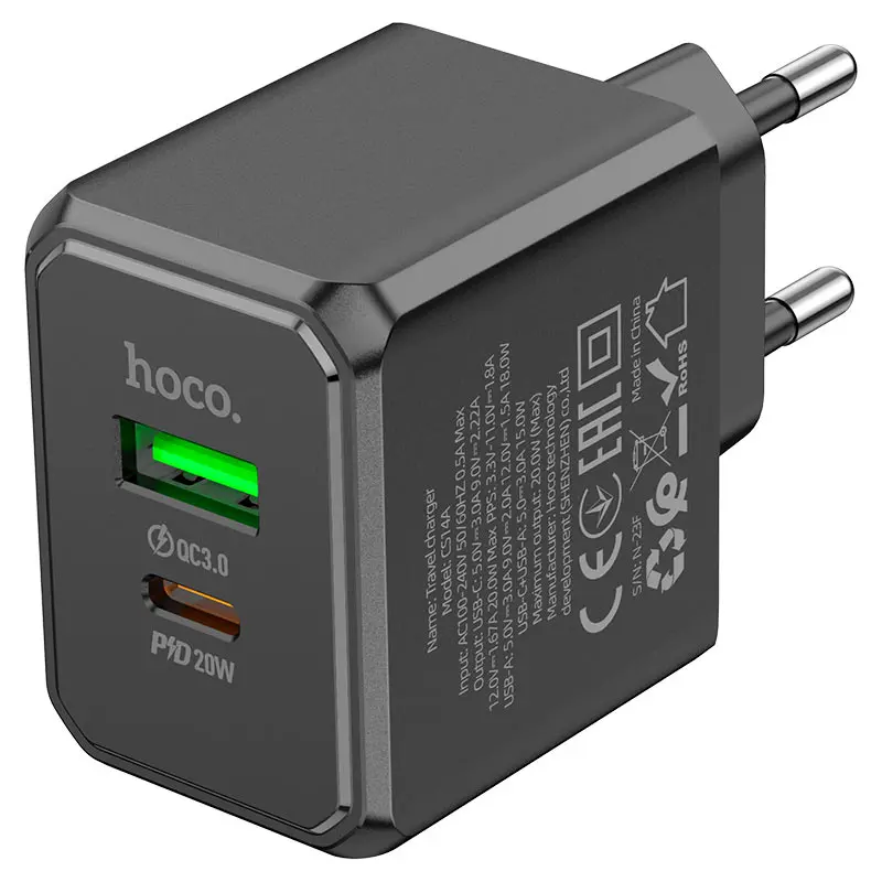 Зарядне HOCO CS14A QC3.0 PD 20W black від батарейки.com.ua