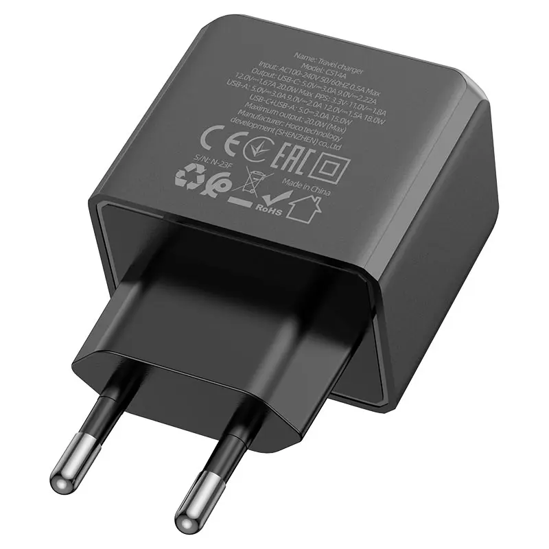 Мережеве зарядне HOCO CS14A QC3.0 PD 20W black), зображення 4 Мережеве зарядне HOCO CS14A QC3.0 PD 20W black), зображення 4