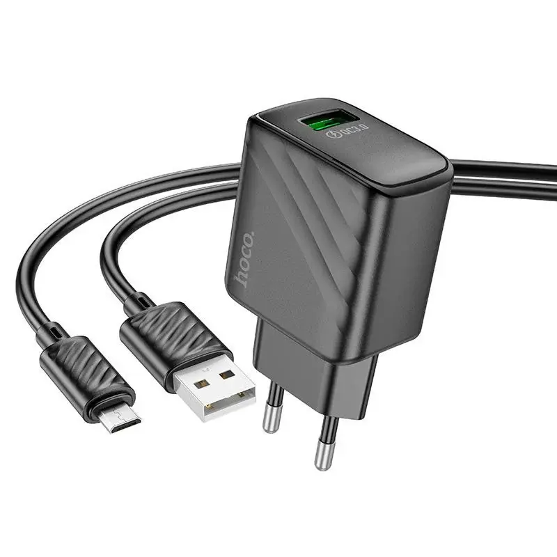 Зарядне HOCO CS21A 1USB 3А QC3.0 18W з кабелем Micro Black), зображення 4 Зарядне HOCO CS21A 1USB 3А QC3.0 18W з кабелем Micro Black), зображення 4