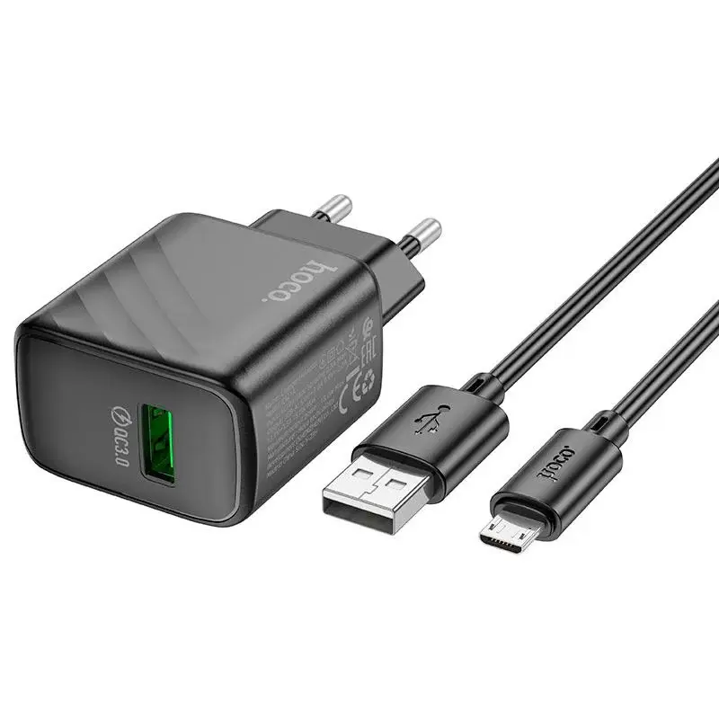 Зарядне HOCO CS21A 1USB 3А QC3.0 18W з кабелем Micro Black), зображення 6 Зарядне HOCO CS21A 1USB 3А QC3.0 18W з кабелем Micro Black), зображення 6