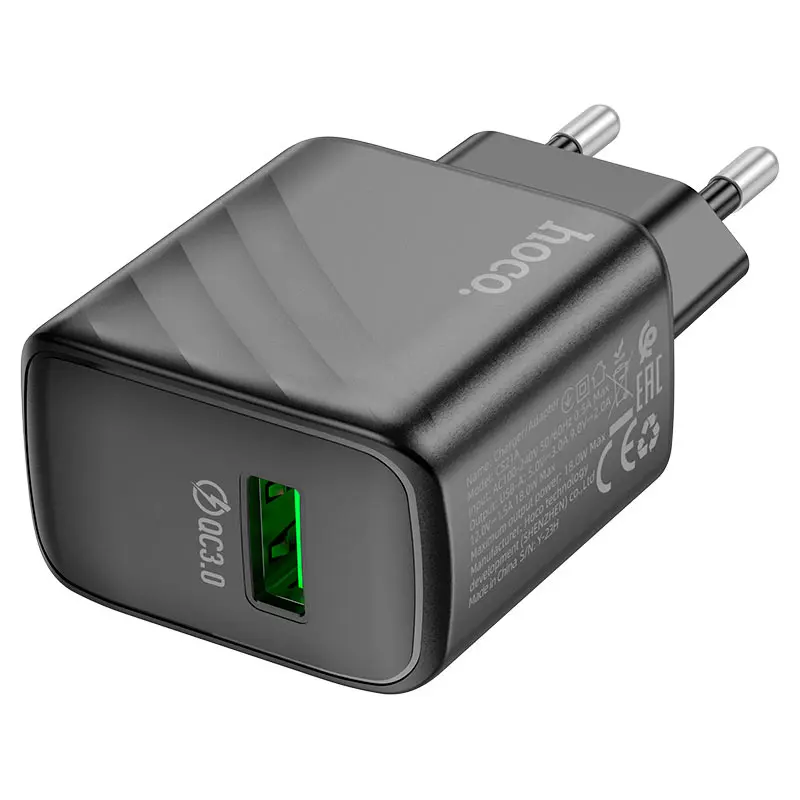 Мережеве зарядне HOCO CS21A 1USB QC3.0 18W black), зображення 4