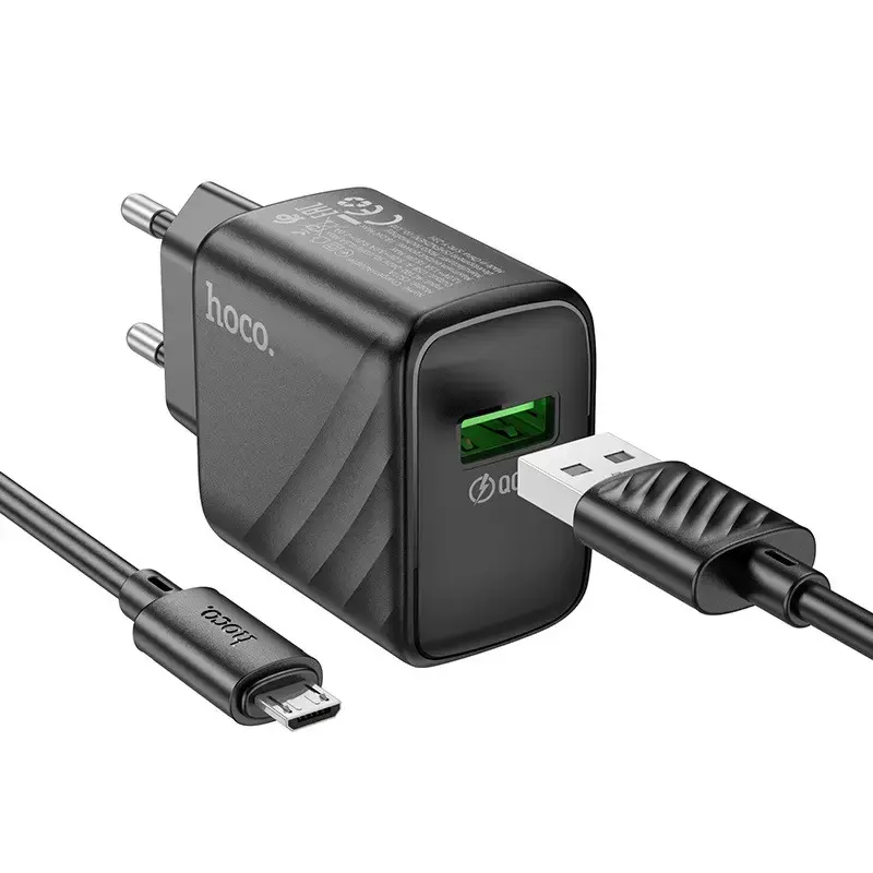Зарядне HOCO CS21A 1USB 3А QC3.0 18W з кабелем Micro Black), зображення 10 Зарядне HOCO CS21A 1USB 3А QC3.0 18W з кабелем Micro Black), зображення 10