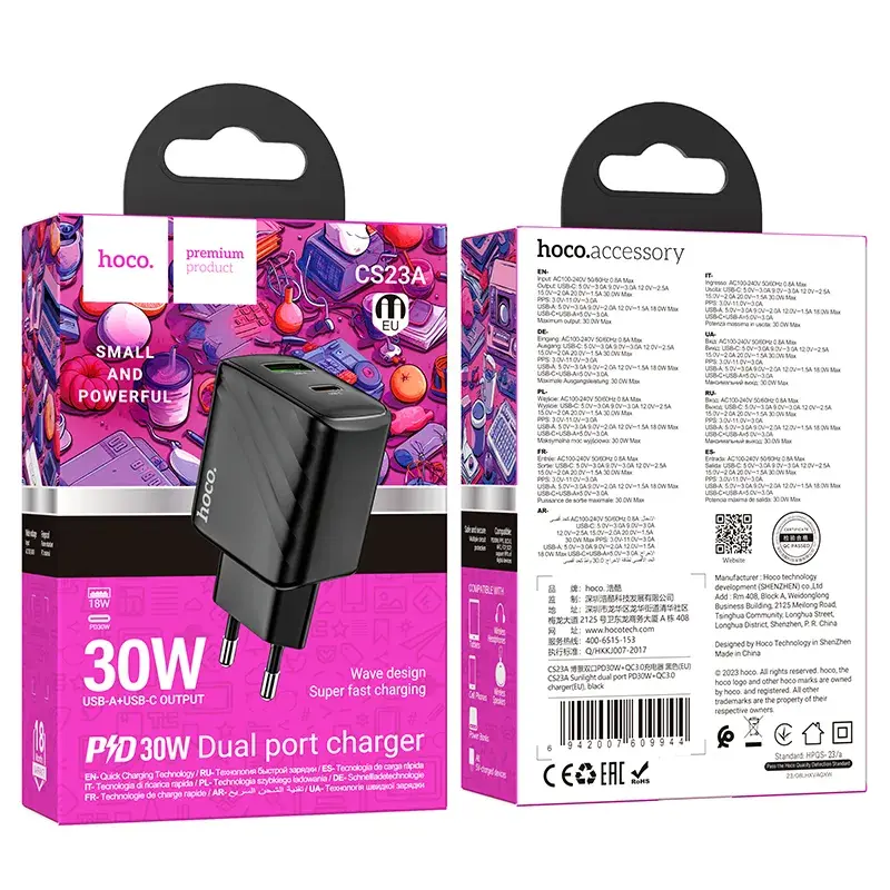 Зарядне HOCO CS23A 1Type-C, 1USB QC 3.0 PD30W чорний), зображення 6