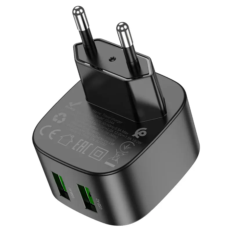 Зарядне HOCO CS34A 2USB 3А QC3.0 18W чорний), зображення 4 Зарядне HOCO CS34A 2USB 3А QC3.0 18W чорний), зображення 4