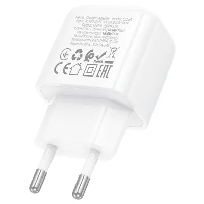 Зарядне HOCO CS52A 1USB 18W QC3.0 білий), зображення 4 Зарядне HOCO CS52A 1USB 18W QC3.0 білий), зображення 4