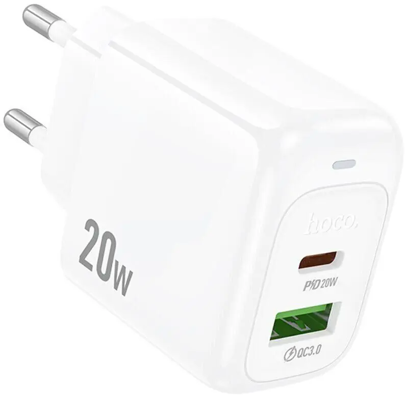 Зарядне HOCO CS54A PD20W 1Type-C/1USB білий), зображення 3 Зарядне HOCO CS54A PD20W 1Type-C/1USB білий), зображення 3