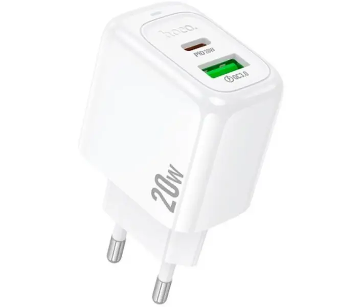 Зарядне HOCO CS54A PD20W QC3.0 виходи Type-C та USB з кабелем Type-C біла), зображення 2 Зарядне HOCO CS54A PD20W QC3.0 виходи Type-C та USB з кабелем Type-C біла), зображення 2