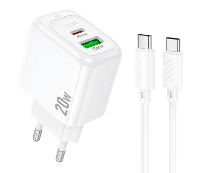 Зарядне HOCO CS54A PD20W QC3.0 виходи Type-C та USB з кабелем Type-C біла від батарейки.com.ua