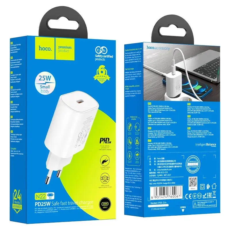 Зарядне HOCO N22 PD25W (Type-C 25W) з кабелем Type-C біла), зображення 2