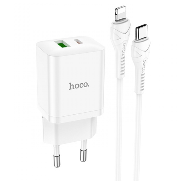 Зарядне HOCO N28 1Type-C, 1USB 3A PD20W QC + кабель Type-C - lightning білий), зображення 4 Зарядне HOCO N28 1Type-C, 1USB 3A PD20W QC + кабель Type-C - lightning білий), зображення 4