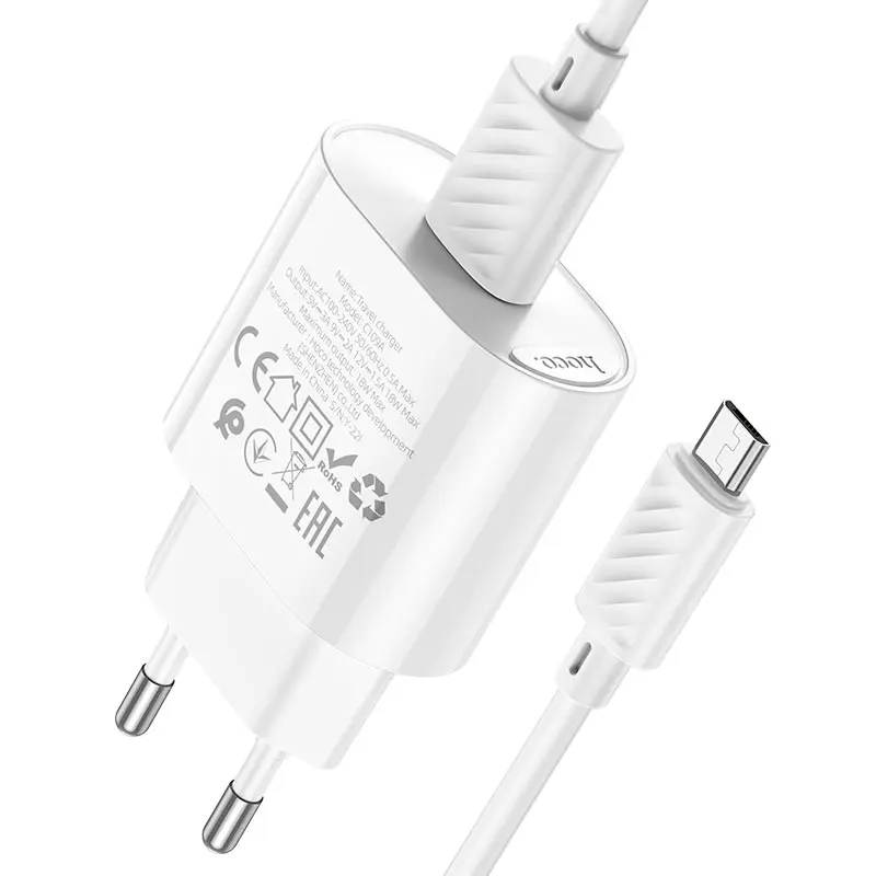 Зарядне Hoco C109A 1USB 3А 18W QC3.0 кабель Micro White), зображення 4 Зарядне Hoco C109A 1USB 3А 18W QC3.0 кабель Micro White), зображення 4