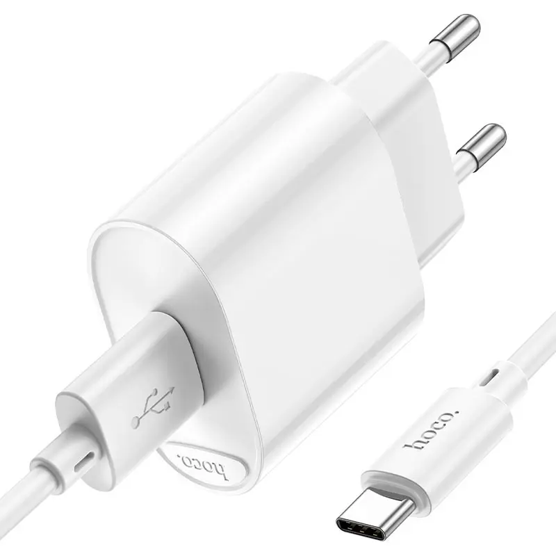 Зарядне Hoco C109A 1USB 3А QC3.0 18W кабель Type-C білий), зображення 4 Зарядне Hoco C109A 1USB 3А QC3.0 18W кабель Type-C білий), зображення 4