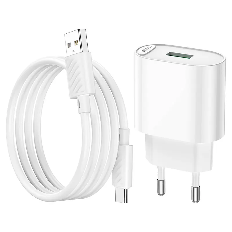 Зарядне Hoco C109A 1USB 3А QC3.0 18W кабель Type-C білий), зображення 6 Зарядне Hoco C109A 1USB 3А QC3.0 18W кабель Type-C білий), зображення 6