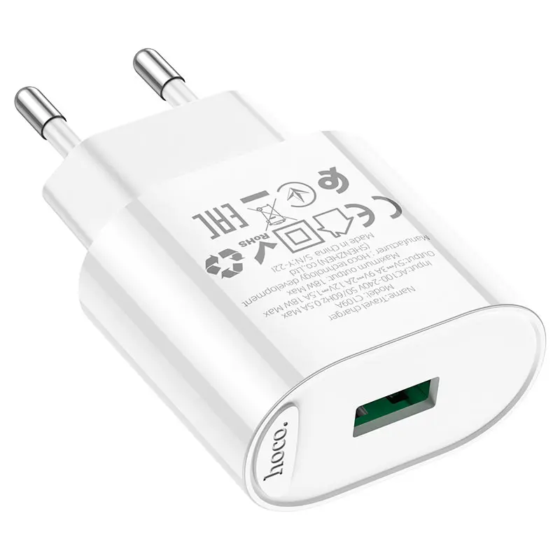 Мережеве зарядне Hoco C109A 1USB QC3.0 18W біле), зображення 4