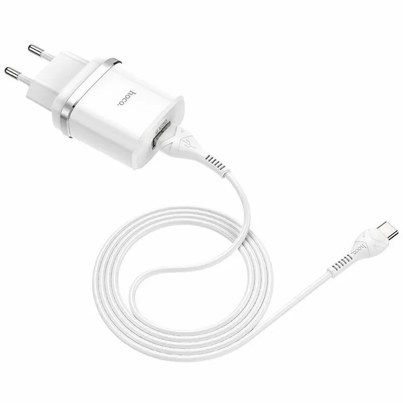 Зарядне Hoco C12Q Smart (1USB 3A QC3.0 18W) з кабелем Type-C біла), зображення 3
