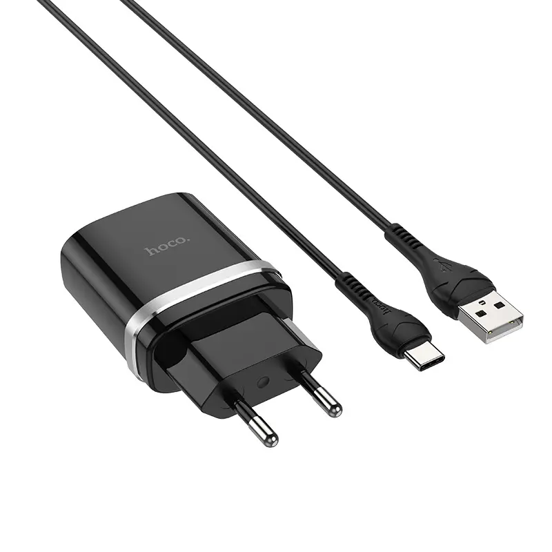 Мережеве Зарядне Hoco C12Q Smart 1USB 3A QC3.0 18W Black з кабелем Type-C), зображення 5 Мережеве Зарядне Hoco C12Q Smart 1USB 3A QC3.0 18W Black з кабелем Type-C), зображення 5