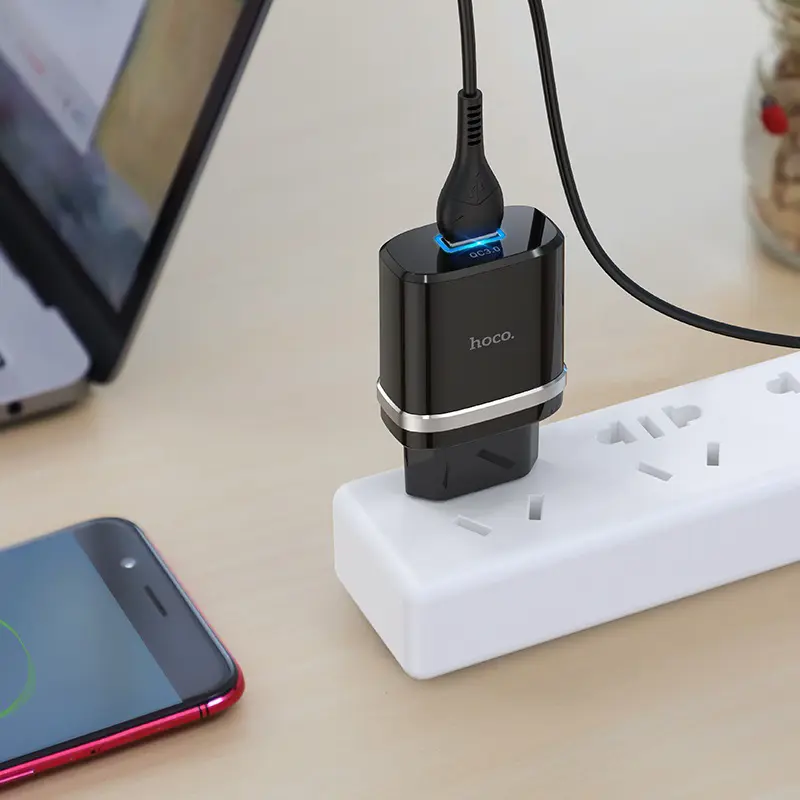 Мережеве Зарядне Hoco C12Q Smart 1USB 3A QC3.0 18W Чорний), зображення 3