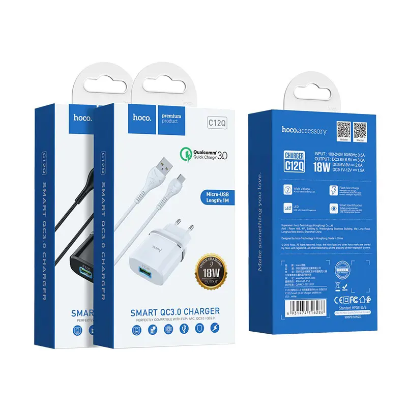 Зарядне Hoco C12Q Smart 1USB 3A QC3.0 18W White кабель Micro), зображення 6