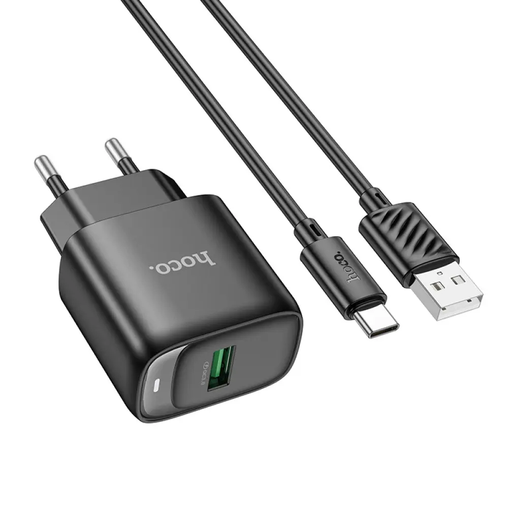 Мережеве зарядне Hoco C140A 1USB QC3.0 18W кабель Type-C чорний), зображення 2