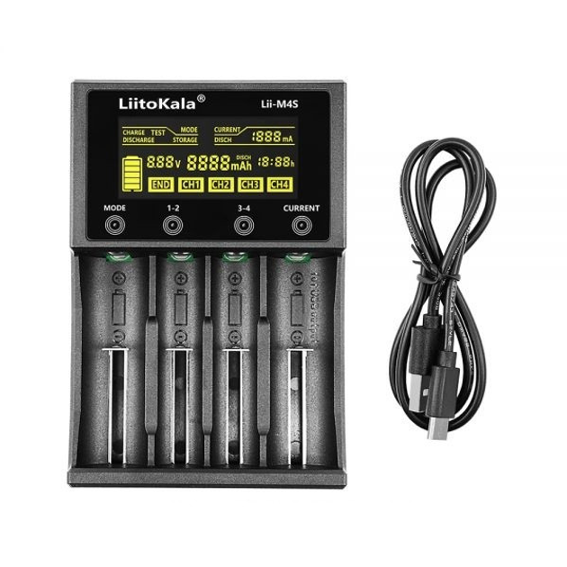 Зарядне Li-ion LitoKala Lii-M4S для 4 елементів 10440-26650 Ni-Mh, Li-Ion, Li-Fe від Type-C від батарейки.com.ua
