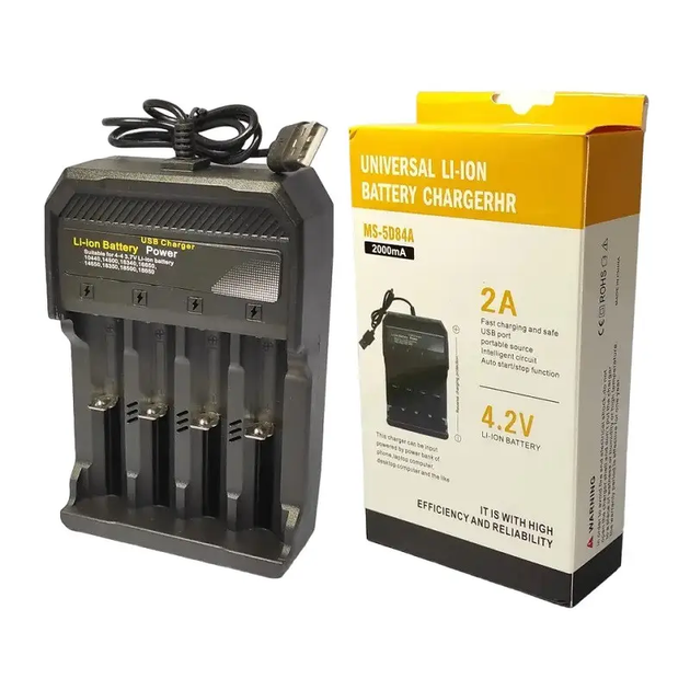Зарядне Li-ion MS-5D84A для 4 елементів 10440-26650 від USB), зображення 5