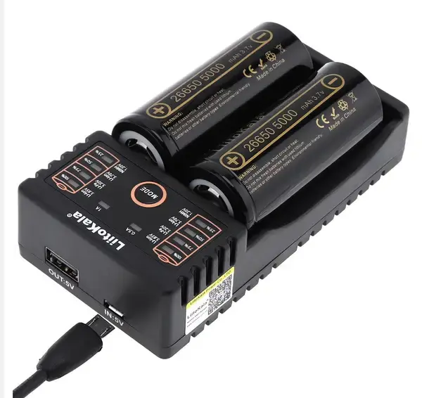 Зарядне LiitoKala Lii-202 для 2 елементів 10440-26650, Ni-Mh, Li-Ion, Li-Fe, від USB +ПоверБанк), зображення 5