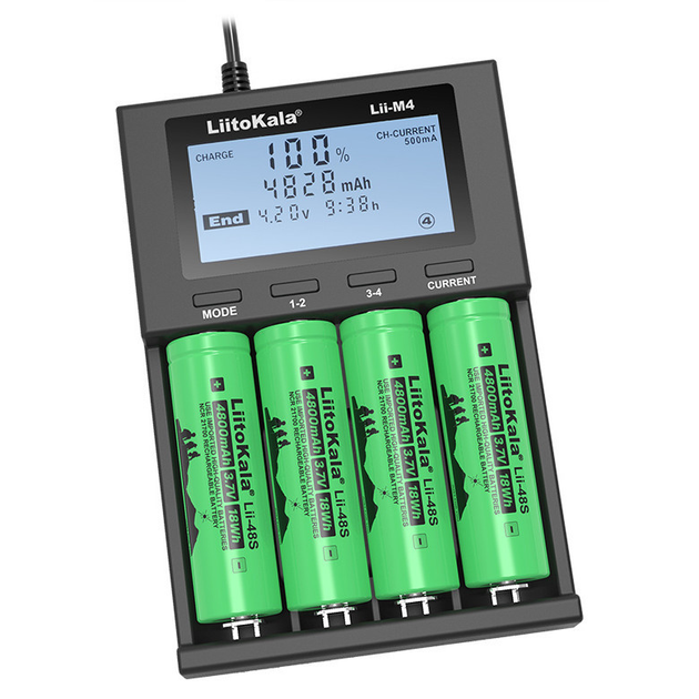 Зарядне LiitoKala Lii-M4 1-4 елементів для 10440-26650 Ni-Mh, Li-Ion, Li-Fe від USB-С + ПаверБанк