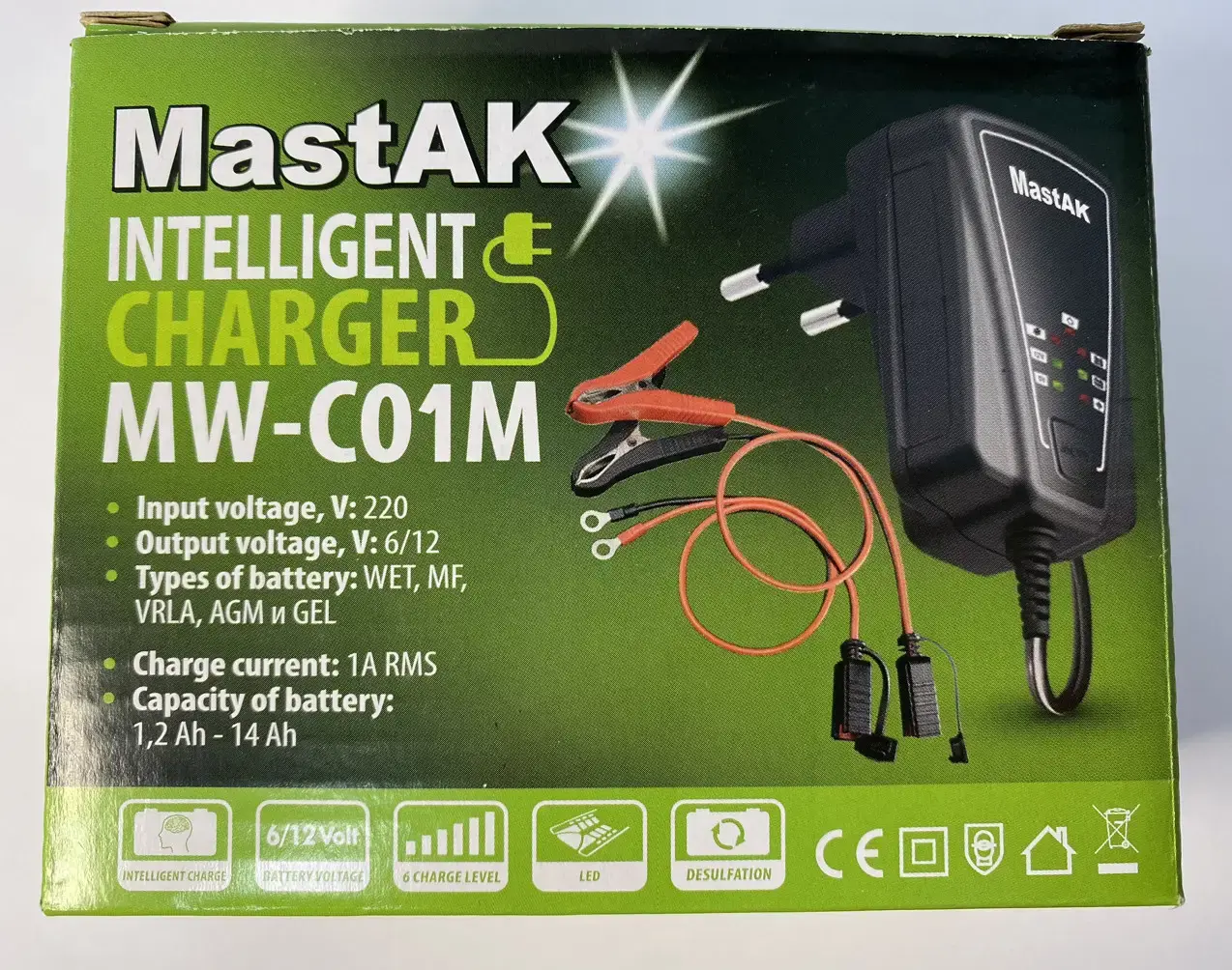 Зарядне MASTAK MW-C01M для AGM, GEL акумуляторів 6V, 12V 1A), зображення 5 Зарядне MASTAK MW-C01M для AGM, GEL акумуляторів 6V, 12V 1A), зображення 5