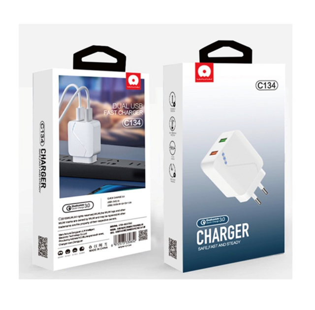 Зарядне WUW-C134 2USB 18W QC3.0 білий), зображення 3 Зарядне WUW-C134 2USB 18W QC3.0 білий), зображення 3