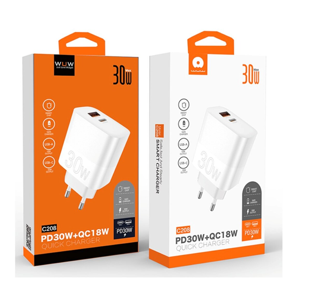Зарядне WUW-C208 1USB Type-C 18W QC3.0 PD30W білий), зображення 3 Зарядне WUW-C208 1USB Type-C 18W QC3.0 PD30W білий), зображення 3