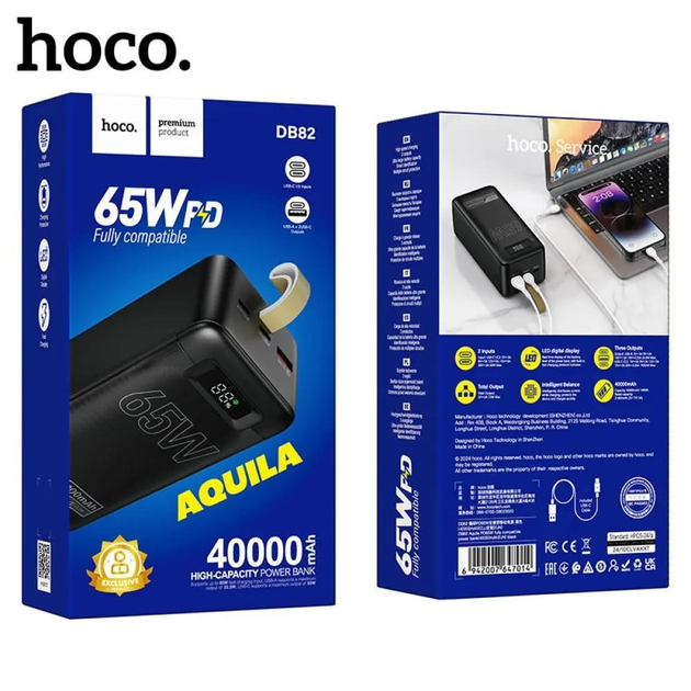 power bank Hoco DB82 Aquila  40000mAh 1USB 1type-C PD65W QC3.0 Black), зображення 2
