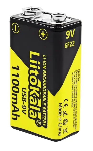 Акумулятор крона LiitoKala Li-Ion 9V 1100mAh, зарядка від USB Type-C від батарейки.com.ua
