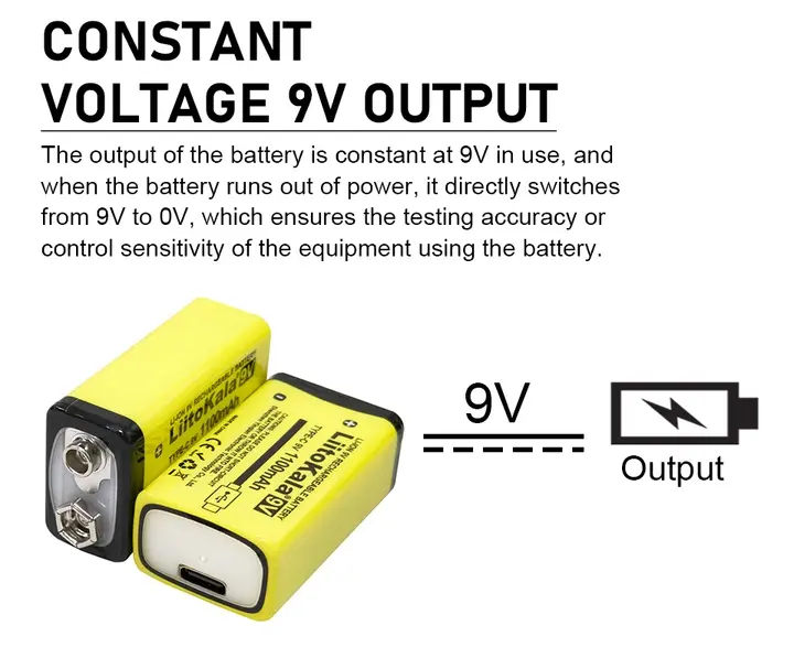 Акумулятор крона LiitoKala Li-Ion 9V 1100mAh, зарядка від USB Type-C), зображення 4