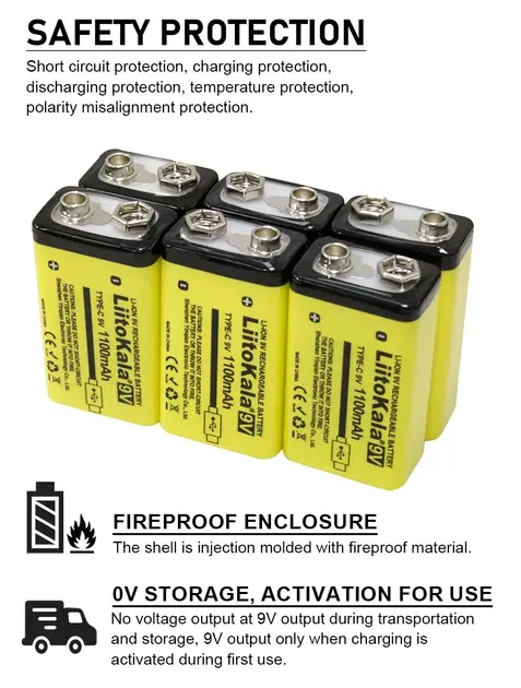 Акумулятор крона LiitoKala Li-Ion 9V 1100mAh, зарядка від USB Type-C), зображення 5