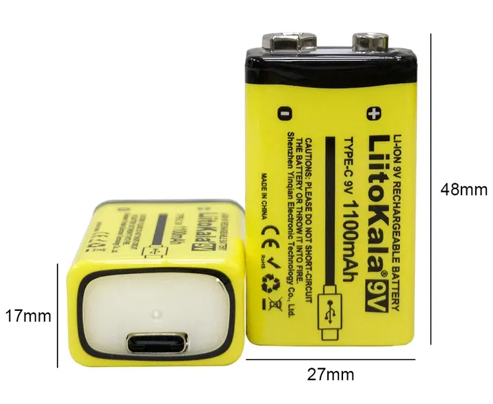 Акумулятор крона LiitoKala Li-Ion 9V 1100mAh, зарядка від USB Type-C), зображення 8