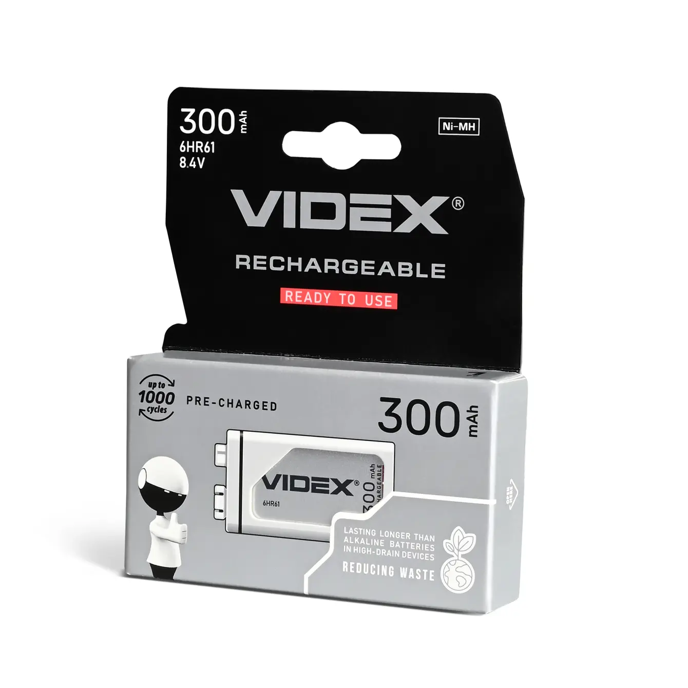 Акумулятор крона VIDEX 6HR61 9V Ni-Mh 300mAh 1bl  від батарейки.com.ua