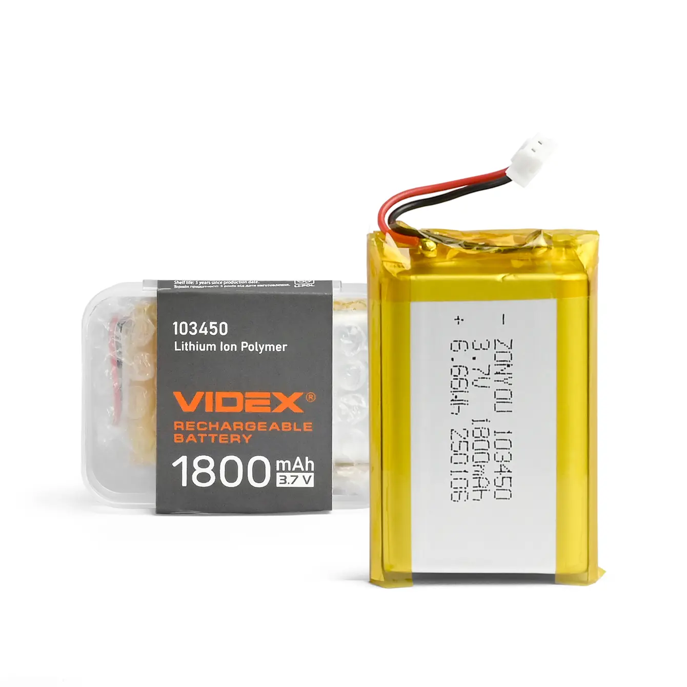 Акумулятор літієвий Videx Li-pol VLF-B103450-18 1800mAh до ліхтарів VLF-H025С, VLF-H035С, VLF-H045Z, VLF-H147, VLF-H189 (50*34*10mm)), зображення 2