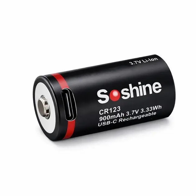 Акумулятор Soshine 16340 cr123 Li-ion  3,7V 900mAh + защита+ЗАРЯДКА от Type-C 16,5мм*34,0мм), зображення 2