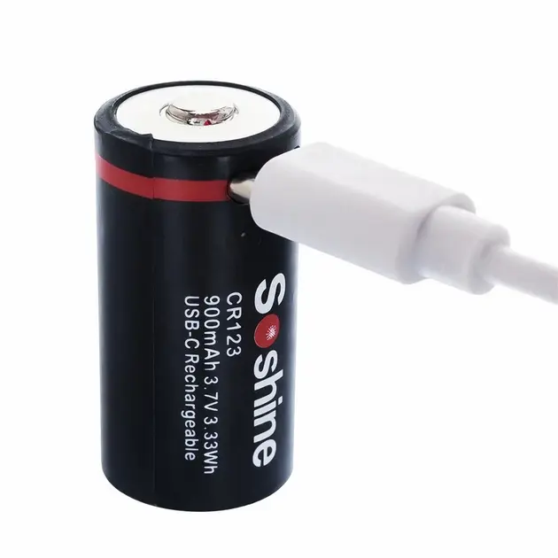 Акумулятор Soshine 16340 cr123 Li-ion  3,7V 900mAh + защита+ЗАРЯДКА от Type-C 16,5мм*34,0мм), зображення 4