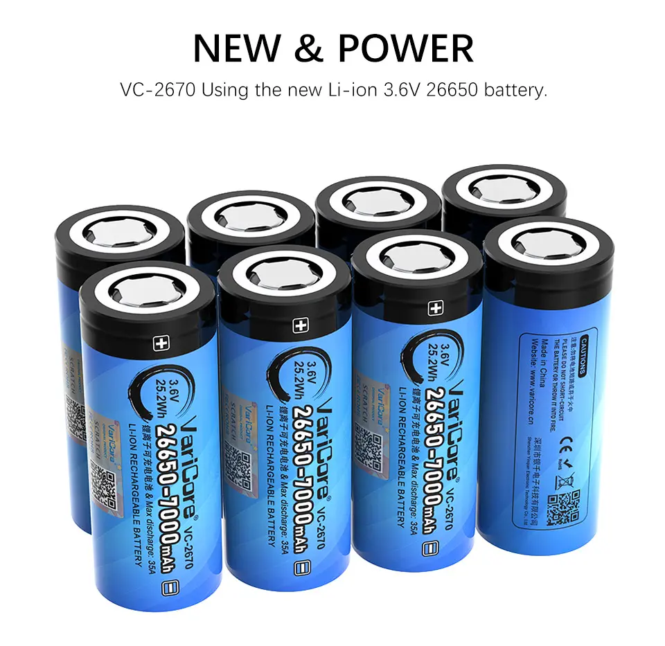 Акумулятор VariCore 26650 3,6V 7000mAh VC-2670, високотоковий 35A), зображення 6