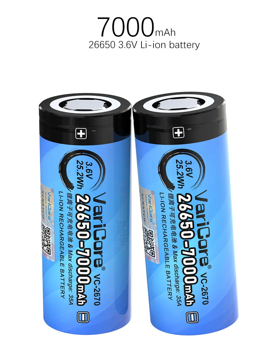 Акумулятор VariCore 26650 3,6V 7000mAh VC-2670, високотоковий 35A), зображення 7