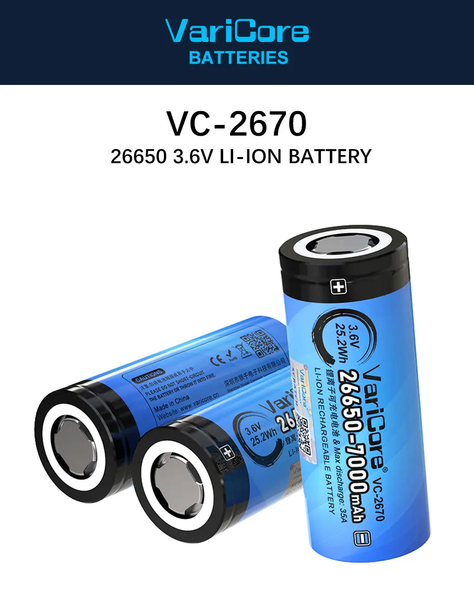 Акумулятор VariCore 26650 3,6V 7000mAh VC-2670, високотоковий 35A), зображення 8
