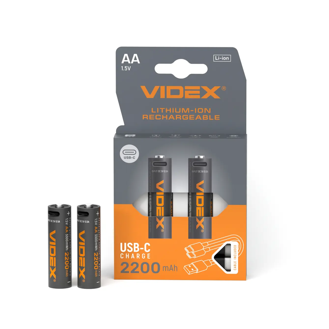 Акумулятор VIDEX Li-ion LIR6CAA USBC-C 1.5V 2200mAh захист від батарейки.com.ua