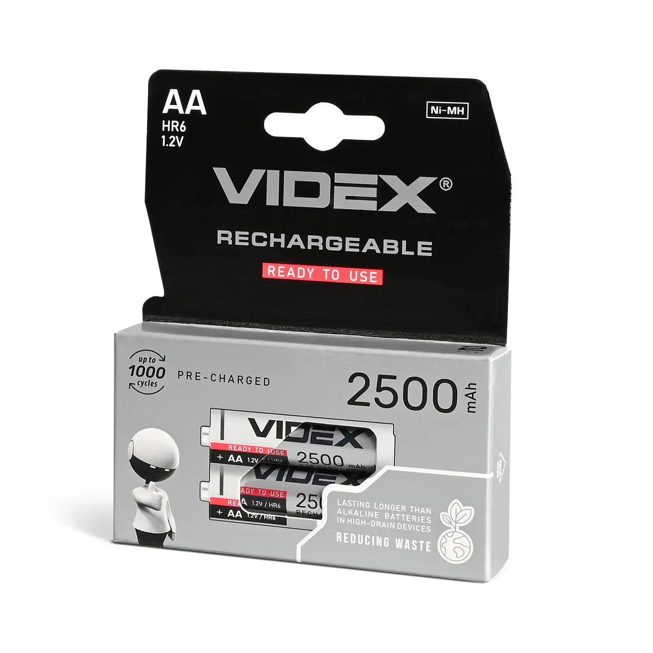 Акумулятор VIDEX Ni-MH AA HR06 2500mAh 2bl від батарейки.com.ua