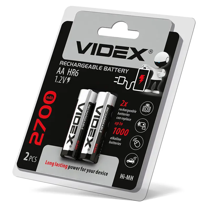 Акумулятор VIDEX Ni-MH AA HR06 2700mAh 2BL), зображення 4 Акумулятор VIDEX Ni-MH AA HR06 2700mAh 2BL), зображення 4